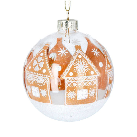 Glass Bauble 8cm - Clear Gingerbread House