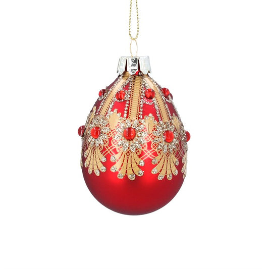 Glass Dec 19.5cm - Red Jewelled Egg