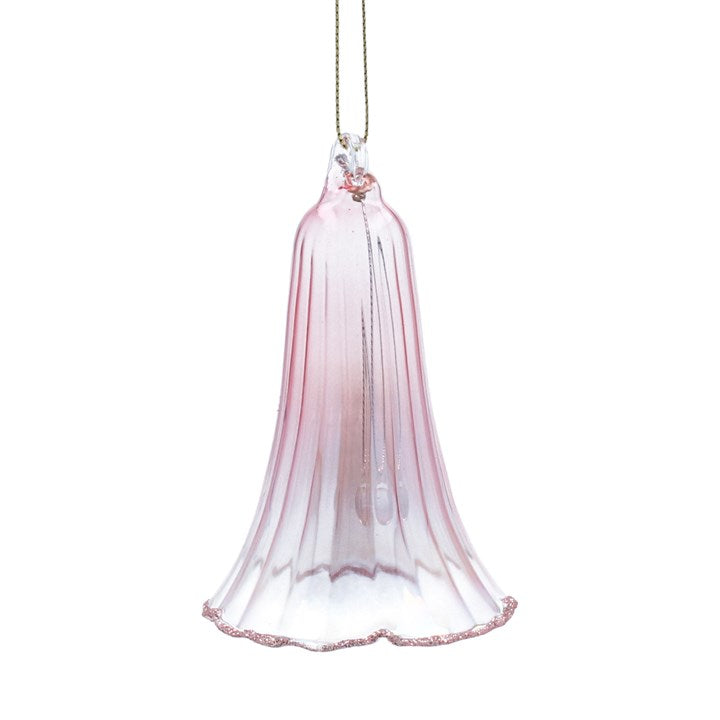 Glass Dec 10cm - Clear Pink Bell