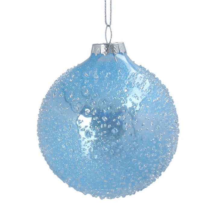 Glass Bauble 8cm - Pale Blue Embossed Soap Bubble