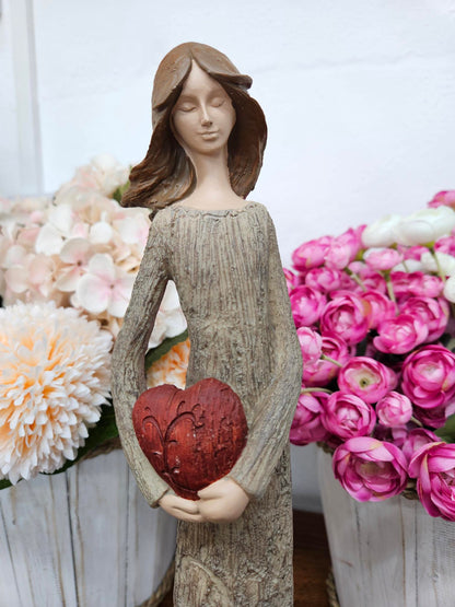 45cm Resin Lady Ornament with red heart