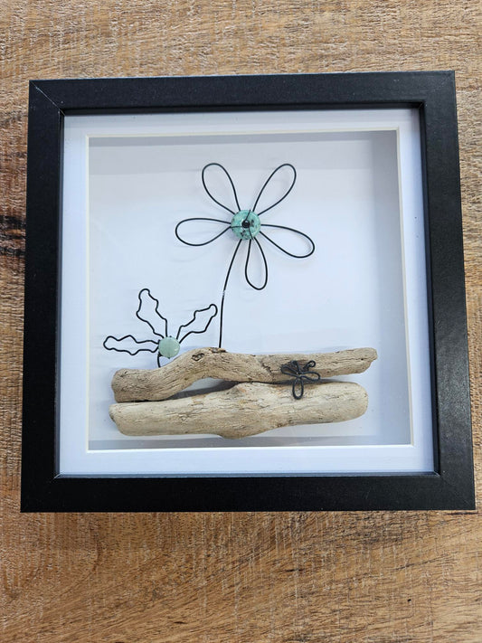 Handmade Driftwood and Seaglass Framed Art