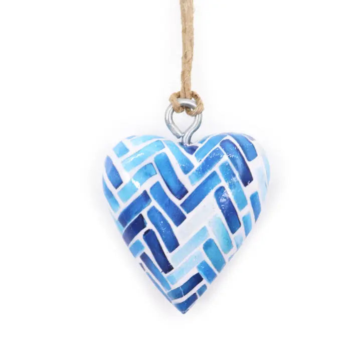 Decor Wood Heart - Blue Stripes