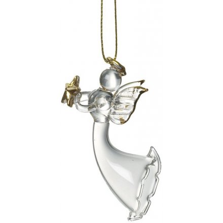 Glass Angel with Star Hanging Decoration