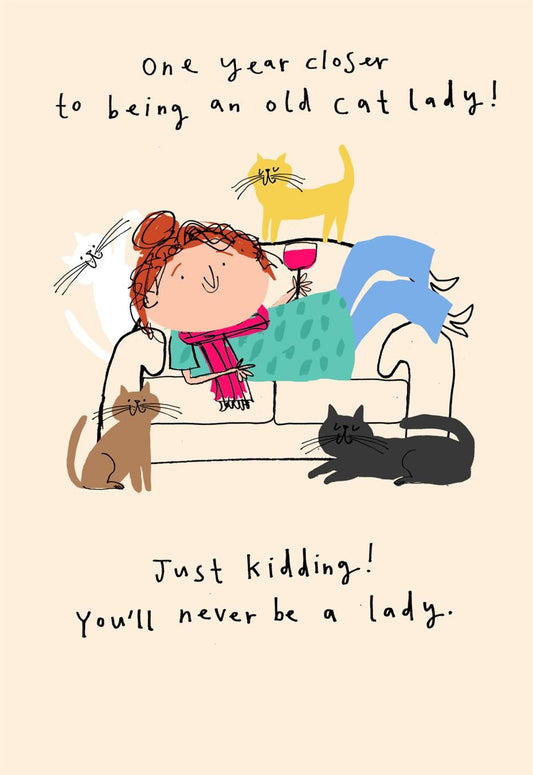 Comical Cat Lady Blank Greeting Card