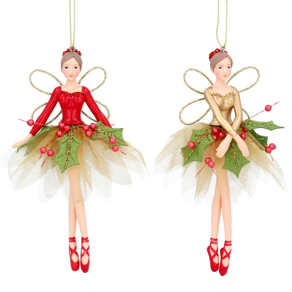 Resin Dec 13cm - Red/Green/Gold Holly Fairy