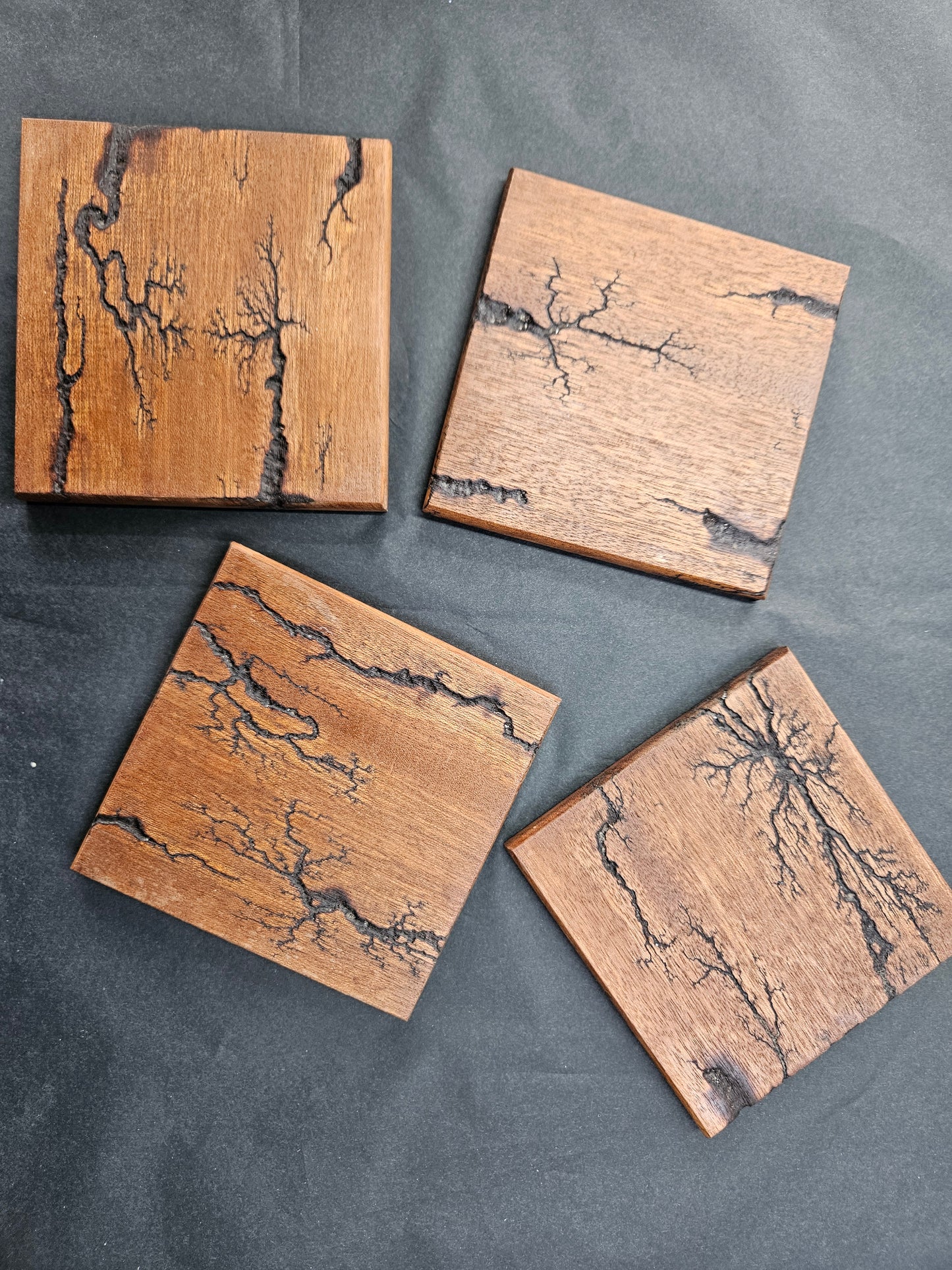 Single Handcrafted Brown Wooden Coaster with Fractal Markings