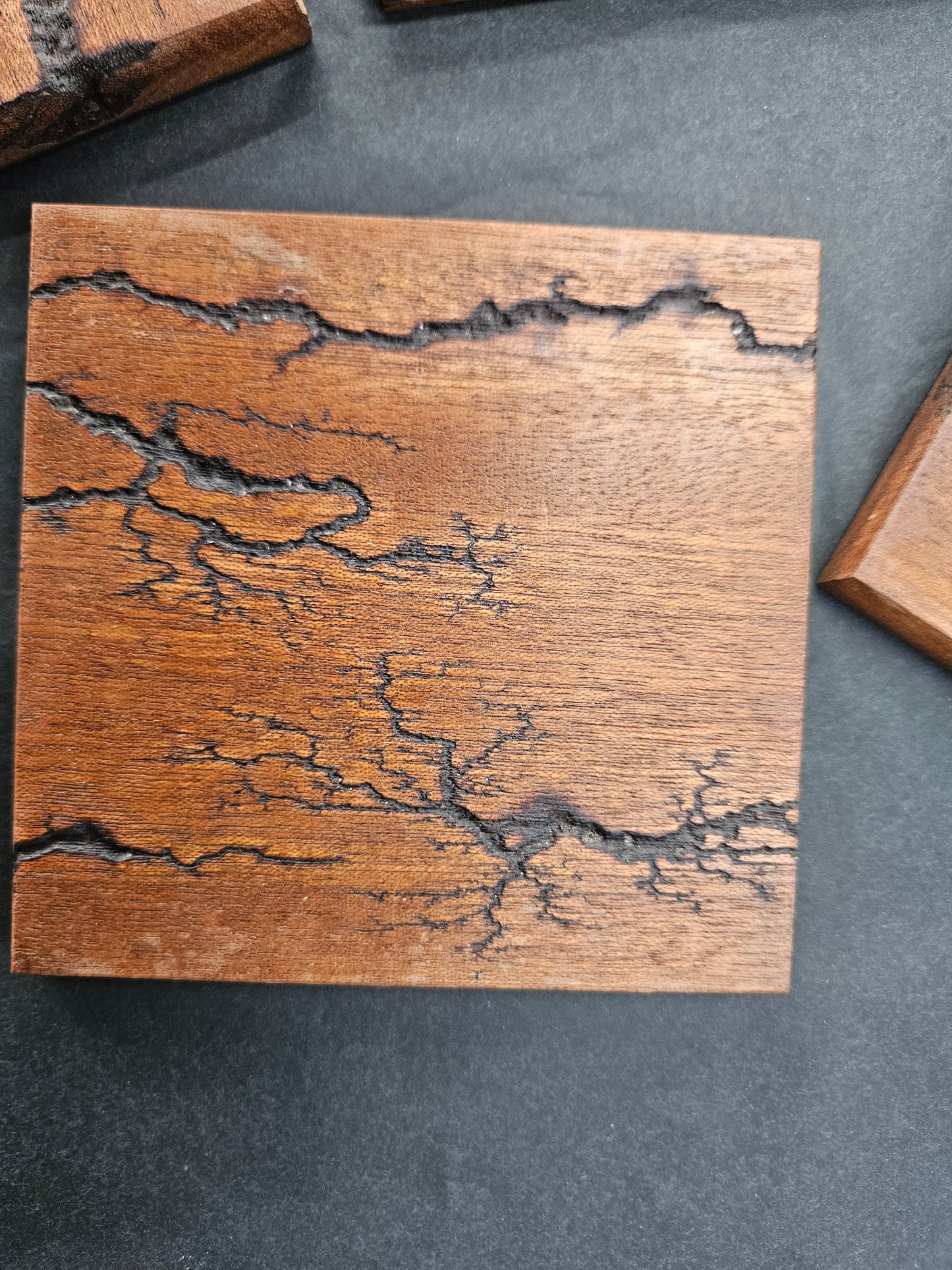 Single Handcrafted Brown Wooden Coaster with Fractal Markings