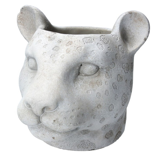 Stone Effect Pot Cover 19.5cm - Grey Leopard Head