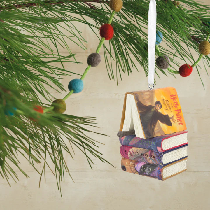 Collectable Harry Potter™ Ornament - Stacked Books with Wand Design