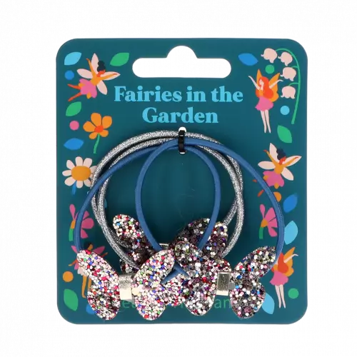 Glitter hair ties (set of 4) - Fairies in the Garden butterfly