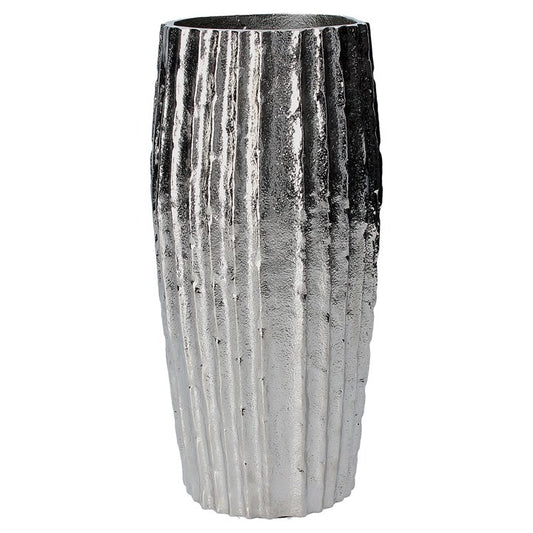 Hammered Metal Vase 28cm - Silver Ribbed