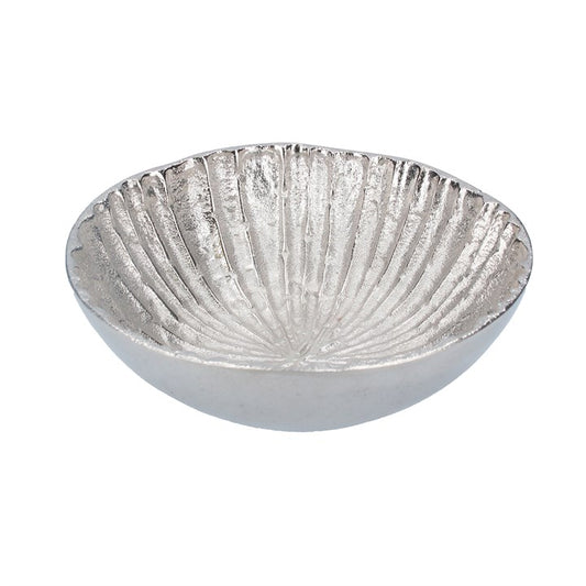 Hammered Metal Decorative Bowl 30cm - Silver Ribbed