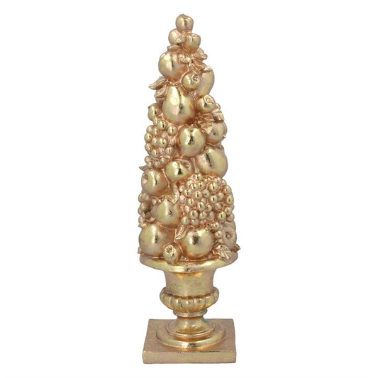 Resin Orn 51cm - Matt Gold Fruit Stack on Plinth