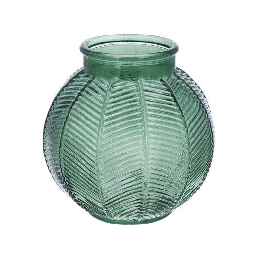 Glass Vase 15cm - Green Leaf Ball