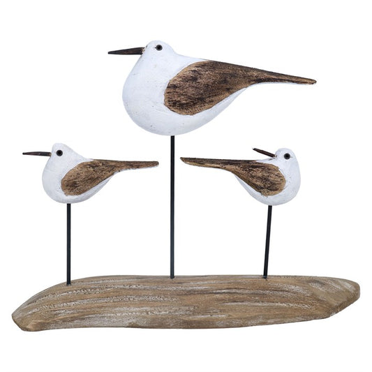 Wood Ornament, Large - Rustic Seagulls on Plinth