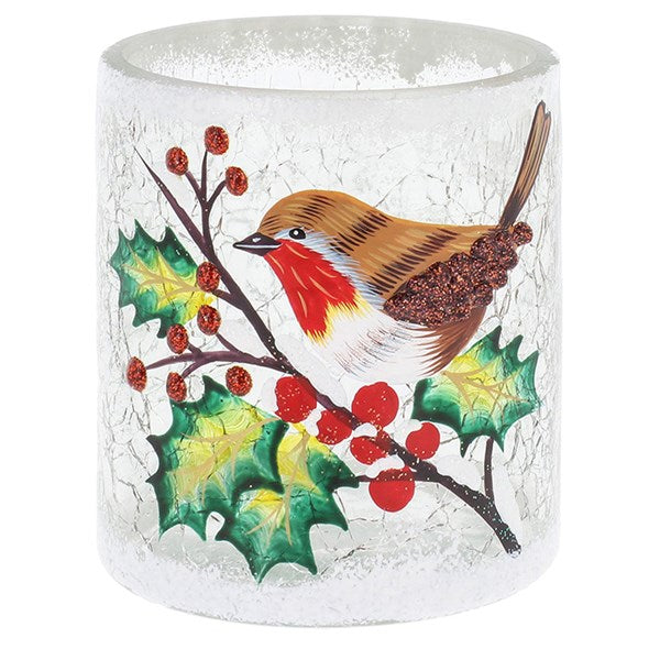 Xmas Crackle Tealight Holder Robin Small