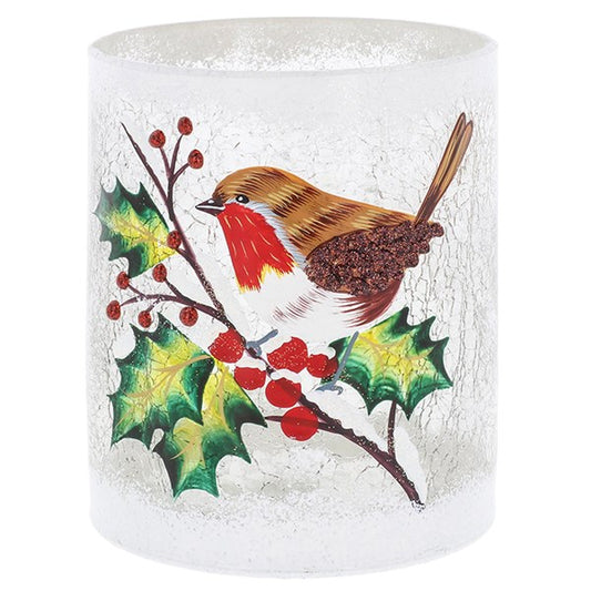 Xmas Crackle Tealight Holder Robin Large