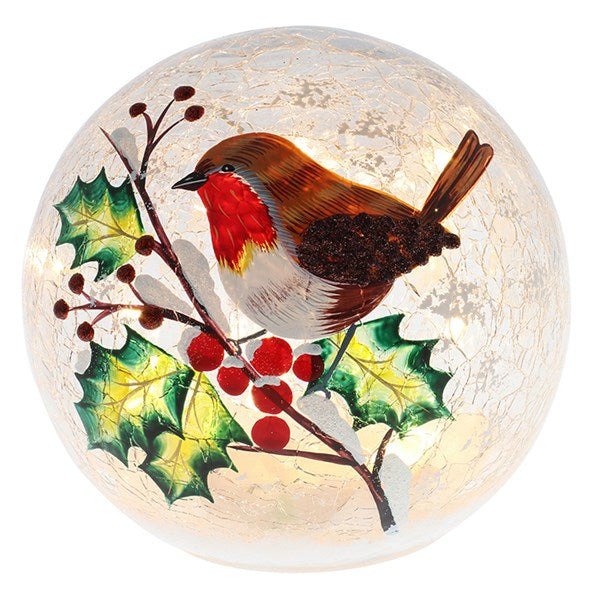 Xmas Crackle LED Ball Robin Large