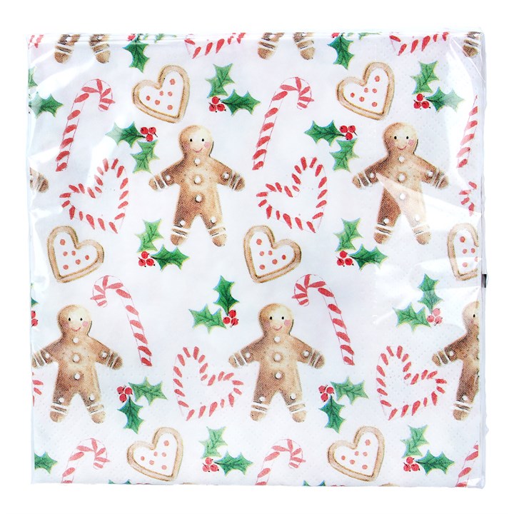 Pack/20 Paper Napkins 16cm - Gingerbread Man