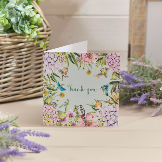 Floral Feathered Birds Thank you Card