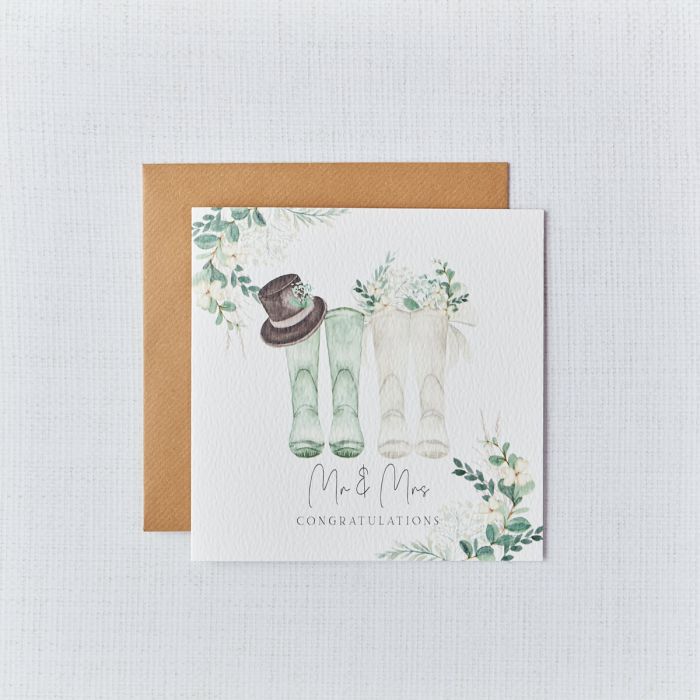 Wedding Mr & Mrs card with Top Hat and Foliage