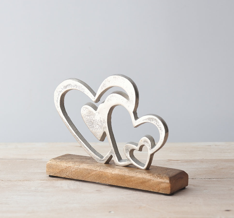 Aluminium Multi Heart On Block Base, 18.5cm