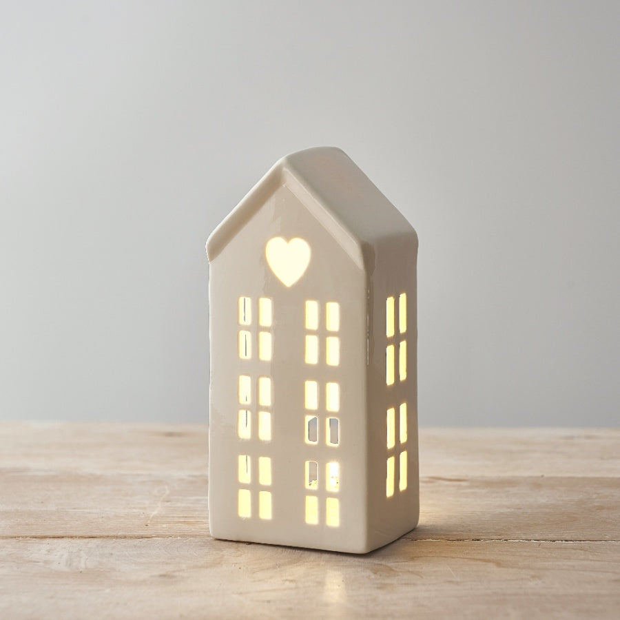 16cm Ceramic White LED House