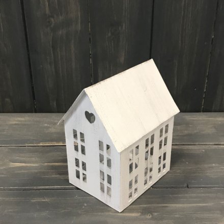 White Tlight Holder House, 13cm