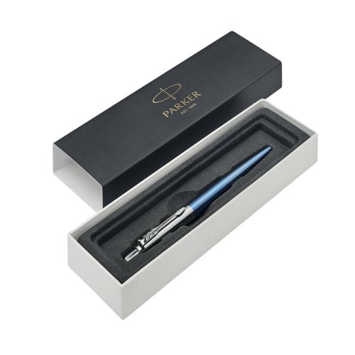 Parker Jotter Ballpoint Pen Waterloo Blue/Chrome Barrel Blue Ink Gift Box