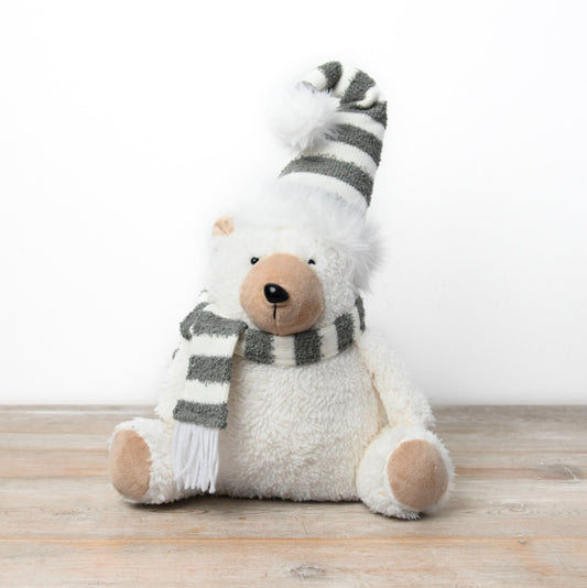 Polar Bear Decoration W/ Striped Scarf, 38cm