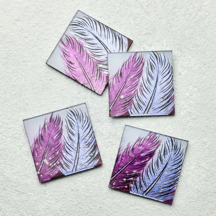 Set of 4 Coasters - Whispering Feather - Violet