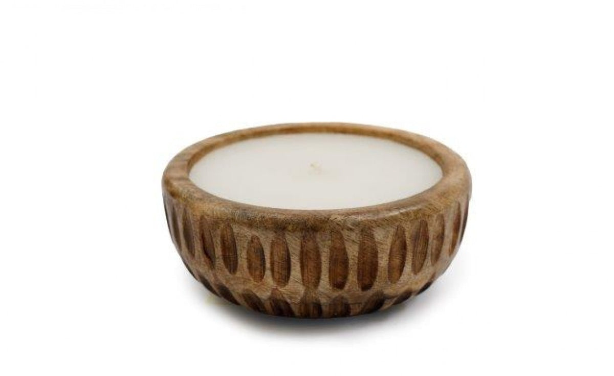 Ribbed Edged Mango Wood Candle, 12.5cm