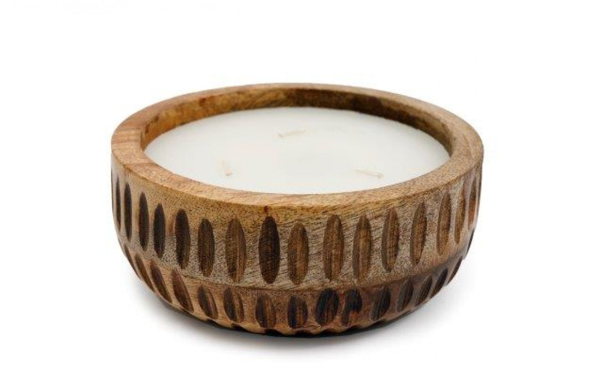 Wooden Candle Ribbed Edged,17cm