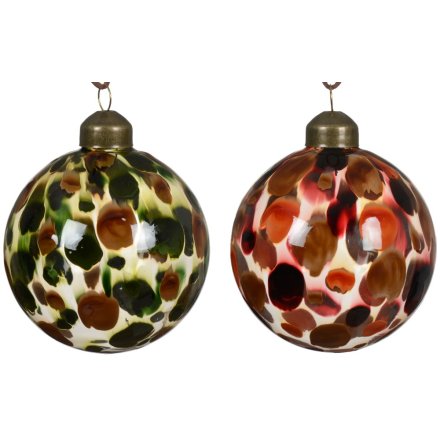 Clear Glass Baubles with Green or Red Paint Design