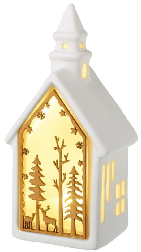 Light Up Christmas Scene Ceramic House, 17cm