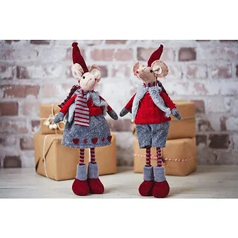 Standing Felt Mouse Grey & Red with Striped Legs