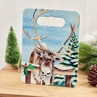 Reindeer Christmas Trivet Ceramic with Snowy Sky