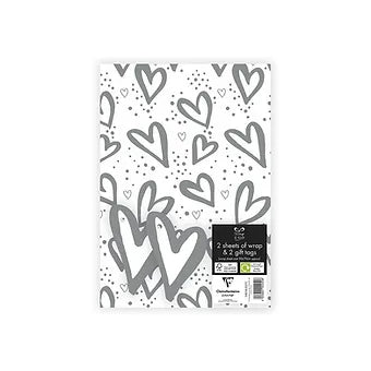 Occasion Silver Hearts Wrap & Tag Pack (2 sheets & 2 Tags)