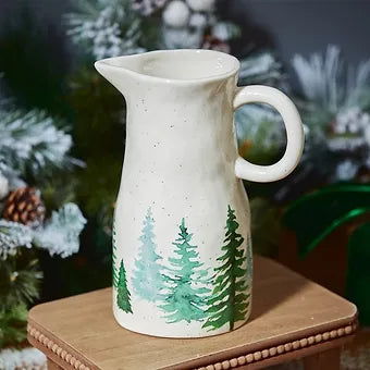 Christmas Jug White Ceramic with Trees