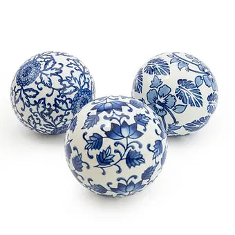 Sumatra Blue & White Assorted Large Decorative Ball 10cm - Pack of 3