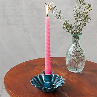 Enamel Cupped Flower Candle Holder - Dark Blue 10.6cm