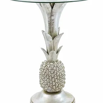 Silver Pineapple Glass Top Side Table