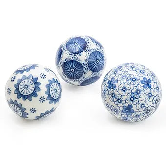 Sumatra Blue & White Assorted Small Decorative Ball 7cm - Set of 3