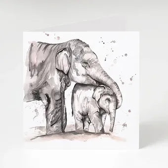 Elephant and Calf World Watercolour Greeting Card