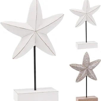 Wooden Star Fish On Stick Decor