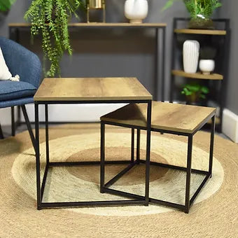 Set of 2 Square Nesting Tables Wood/Metal