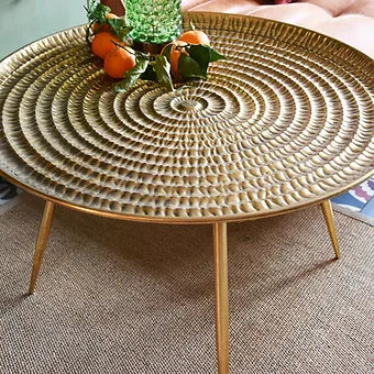 Large Round Metal Coffee Table - Antique Gold