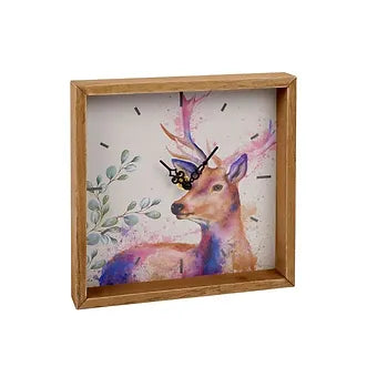 Stag Framed Wooden clock with Eucalyptus design