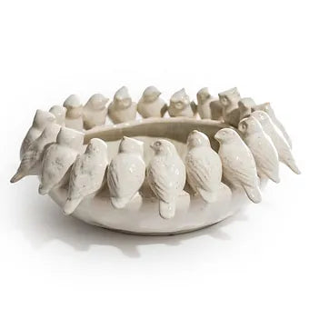 White Ceramic Flock of Birds Bowl